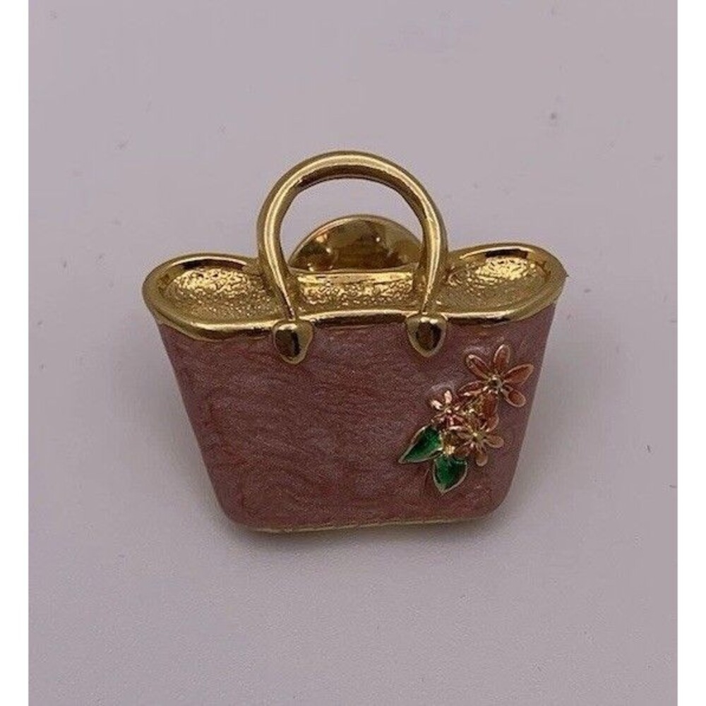 Vintage Avon Fanciful Fashion Pin Pink Enamel Purse Bag Brooch Original Box